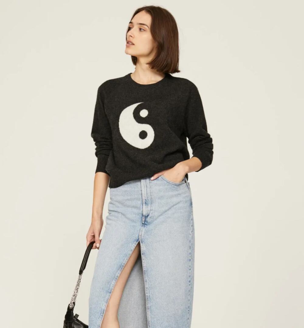 MARINE LAYER 100% Cashmere Harper Sweater Yin Yang Charcoal Gray Sz S $218 {A44}